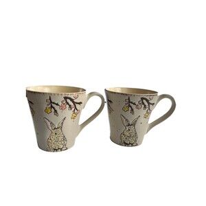 (2) Spectrum Designz Sweet Bunny Rabbit Beige Ceramic Mug Pink Spring Blossoms